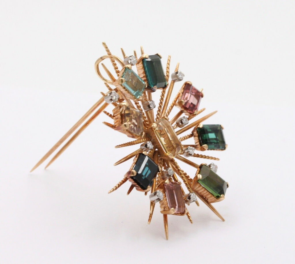 Vintage Tourmaline Citrine 14K Yellow Gold Pendant Brooch