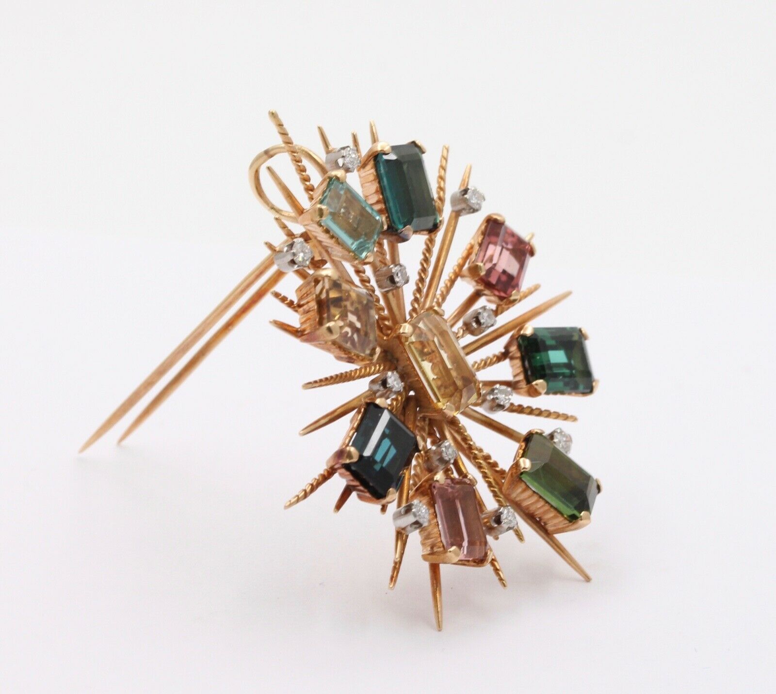 Vintage Tourmaline Citrine 14K Yellow Gold Pendant Brooch