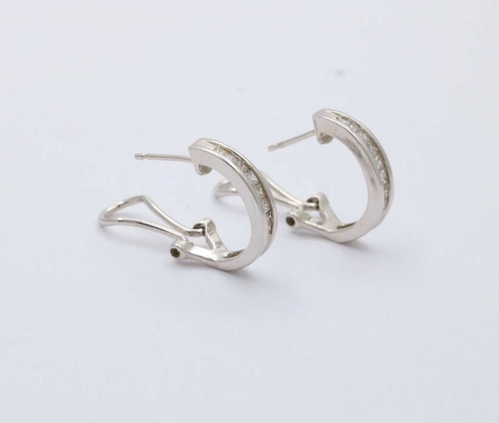 Vintage Huggie Table Cut Diamonds 14K White Gold Earrings