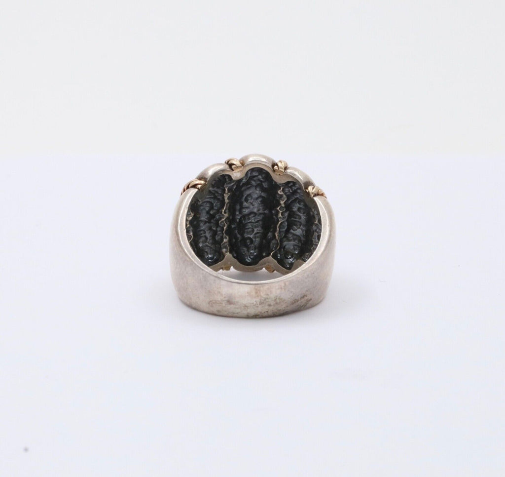 Vintage Kabana 14K Gold & String Silver Wide Ring Band
