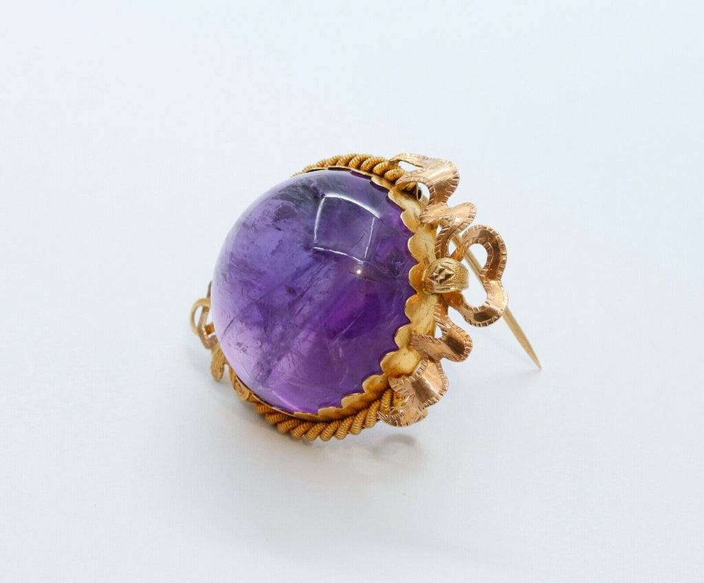 Victorian Purple Obsidian Stone 18K Yellow Gold Brooch Pin