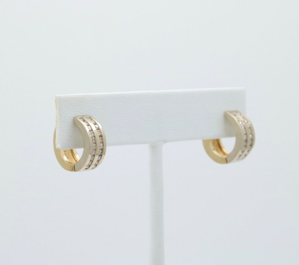 Classic Petite 14K White & Yellow Gold Diamonds Huggies Earrings