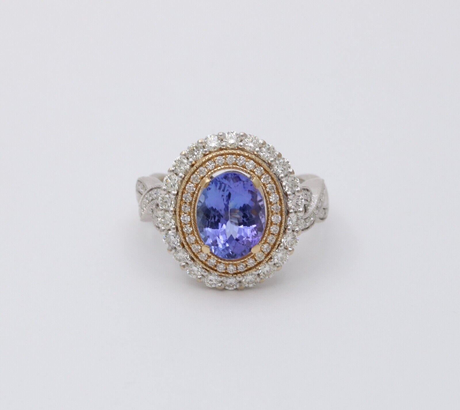 Vintage Tanzanite And Diamond Halo 14K White Gold Ring