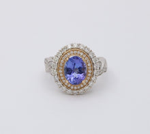 Load image into Gallery viewer, Vintage Tanzanite And Diamond Halo 14K White Gold Ring
