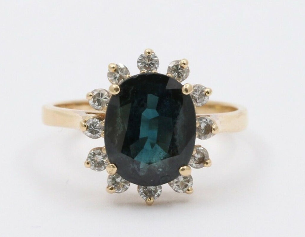 Vintage 14K Yellow Gold Sapphire Diamond Cocktail Ring
