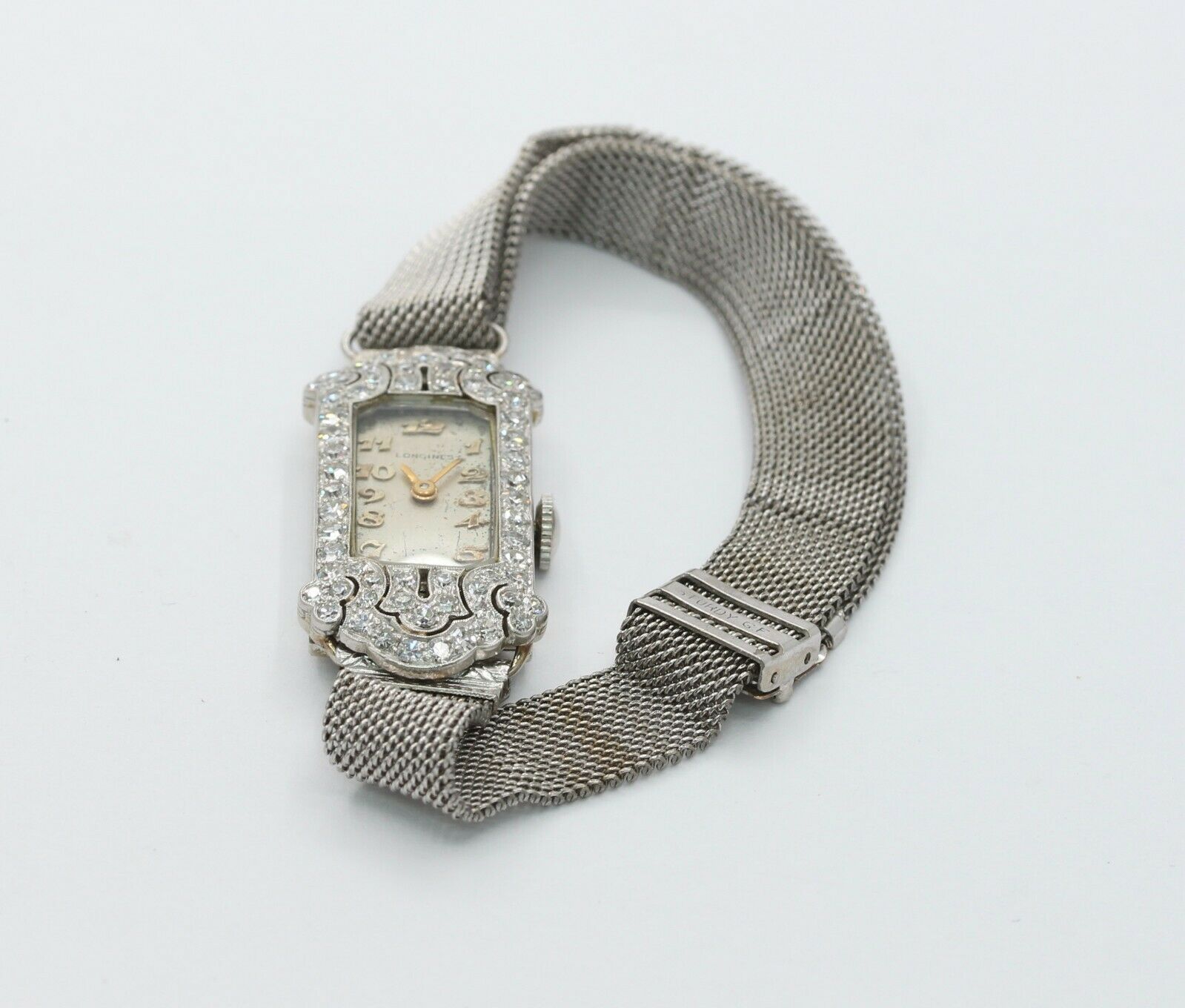 Art Deco Longines 14K White Gold Diamond Mechanical Watch