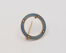 Load image into Gallery viewer, Art Deco Smoky Blue Guilloche Enamel Split Pearl Circle Pin Brooch
