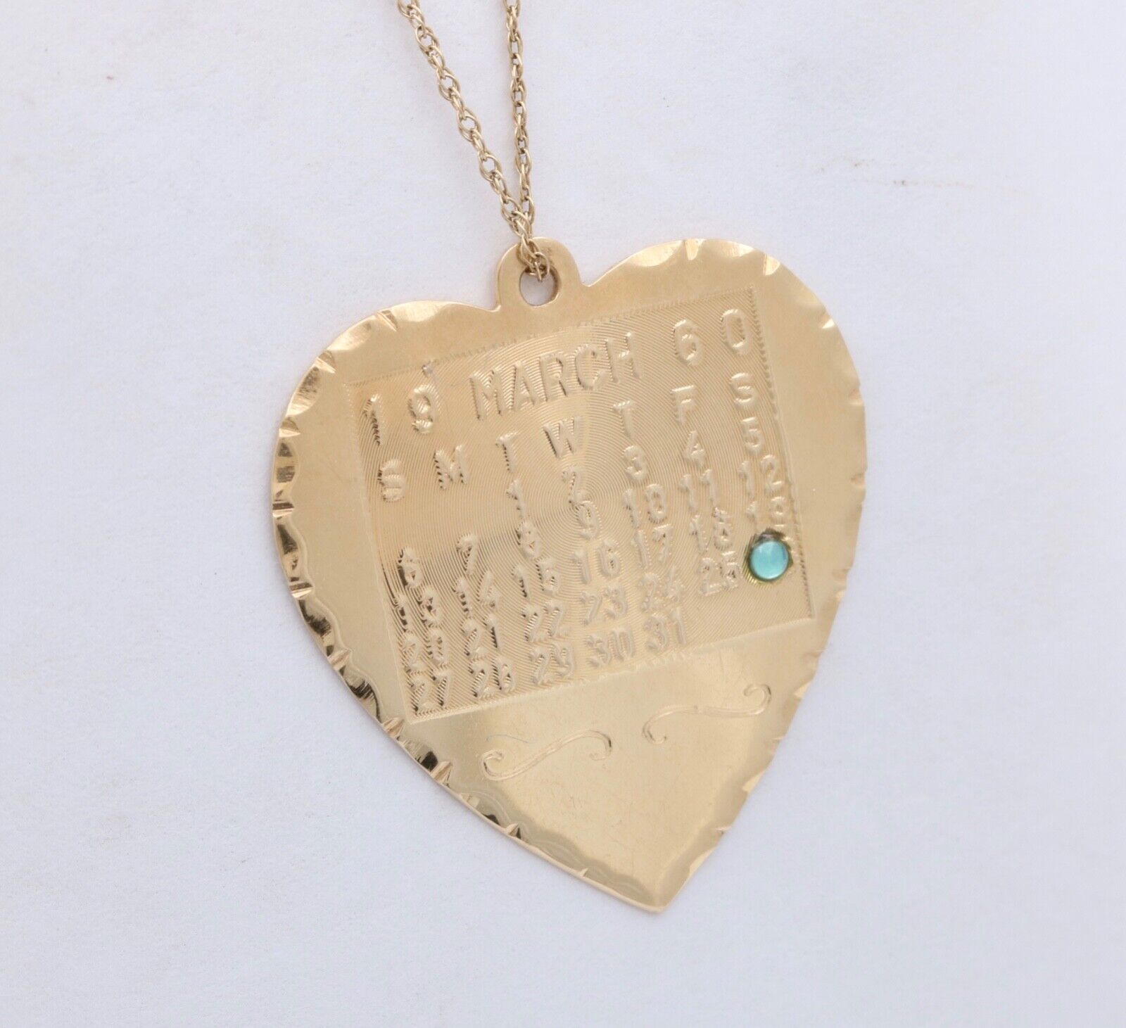 Vintage 14K Yellow Gold Aquamarine Heart Charm For March 26 Birthday Anniversary