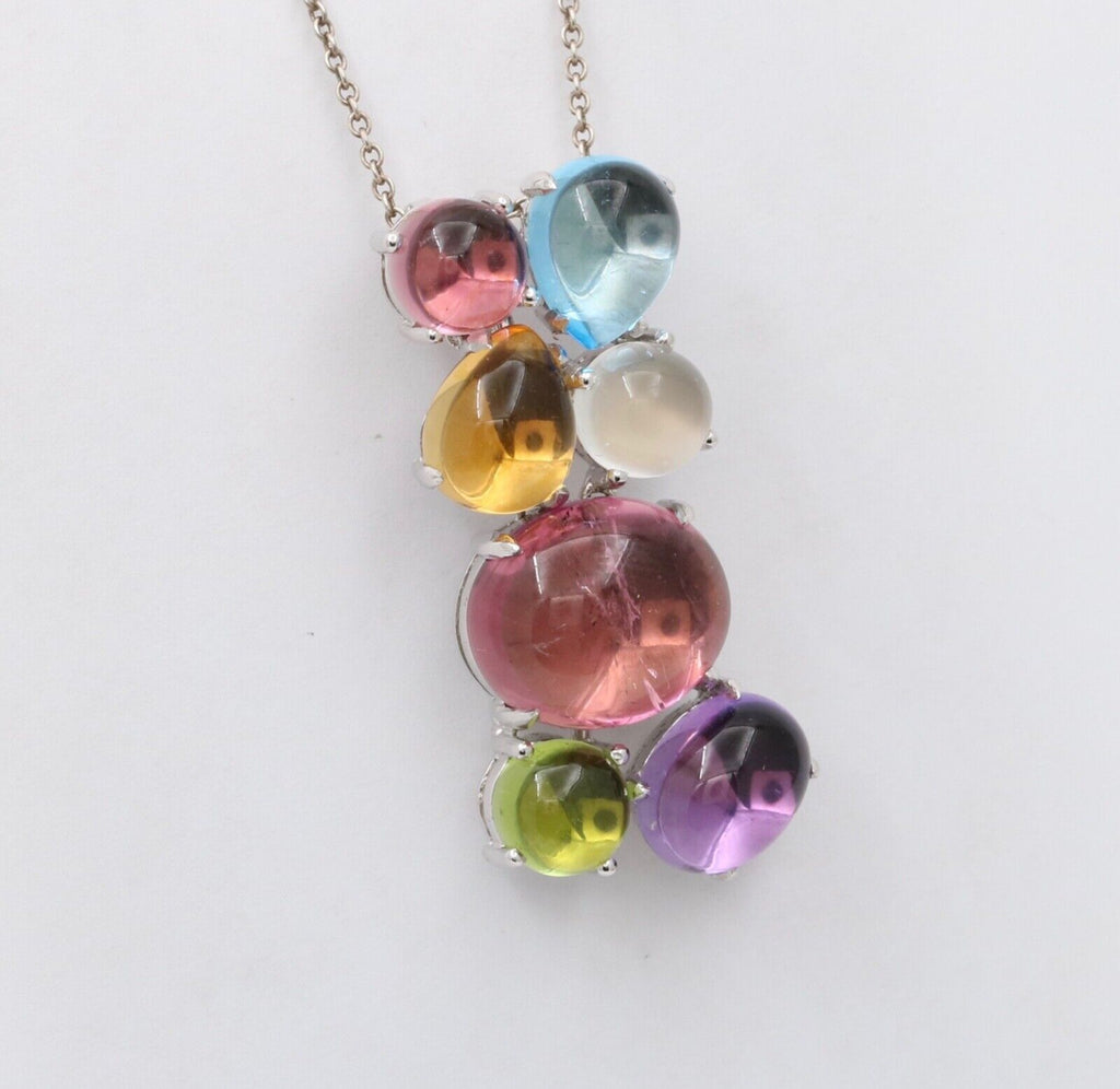 Vintage Tourmaline, Peridot, Cat s Eye Moonstone, Topaz 18K WG Pendant