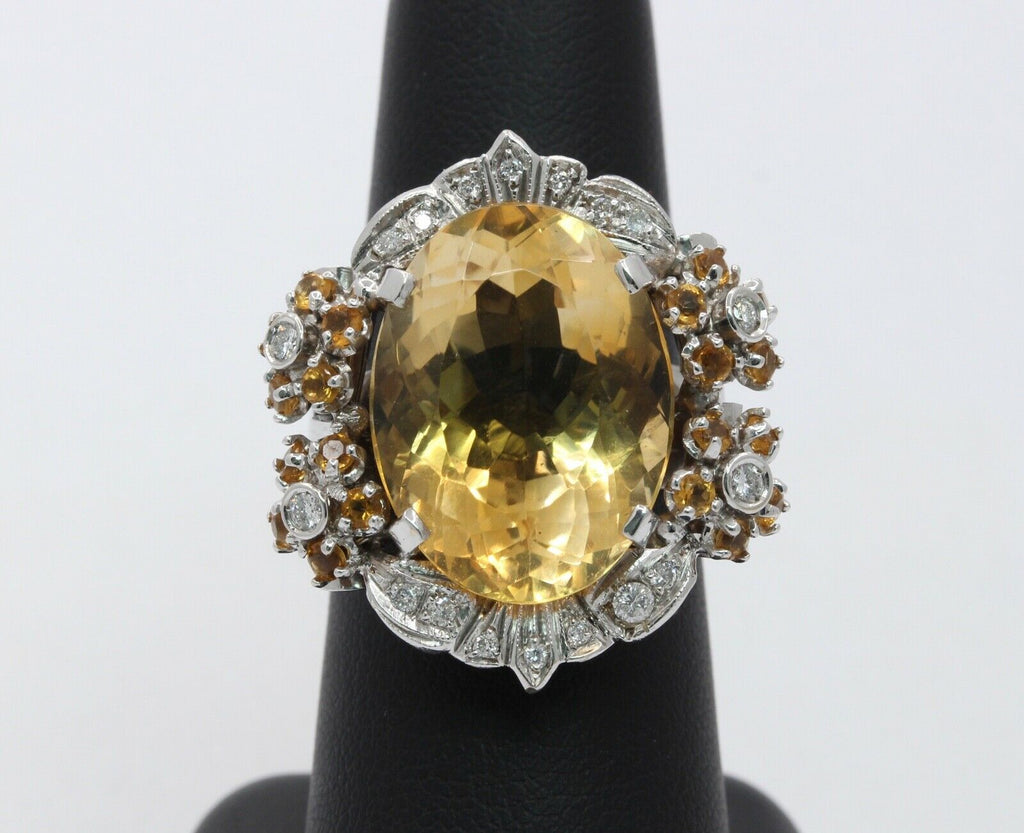 Huge Majestic Italian 18K Citrine Diamonds Ring