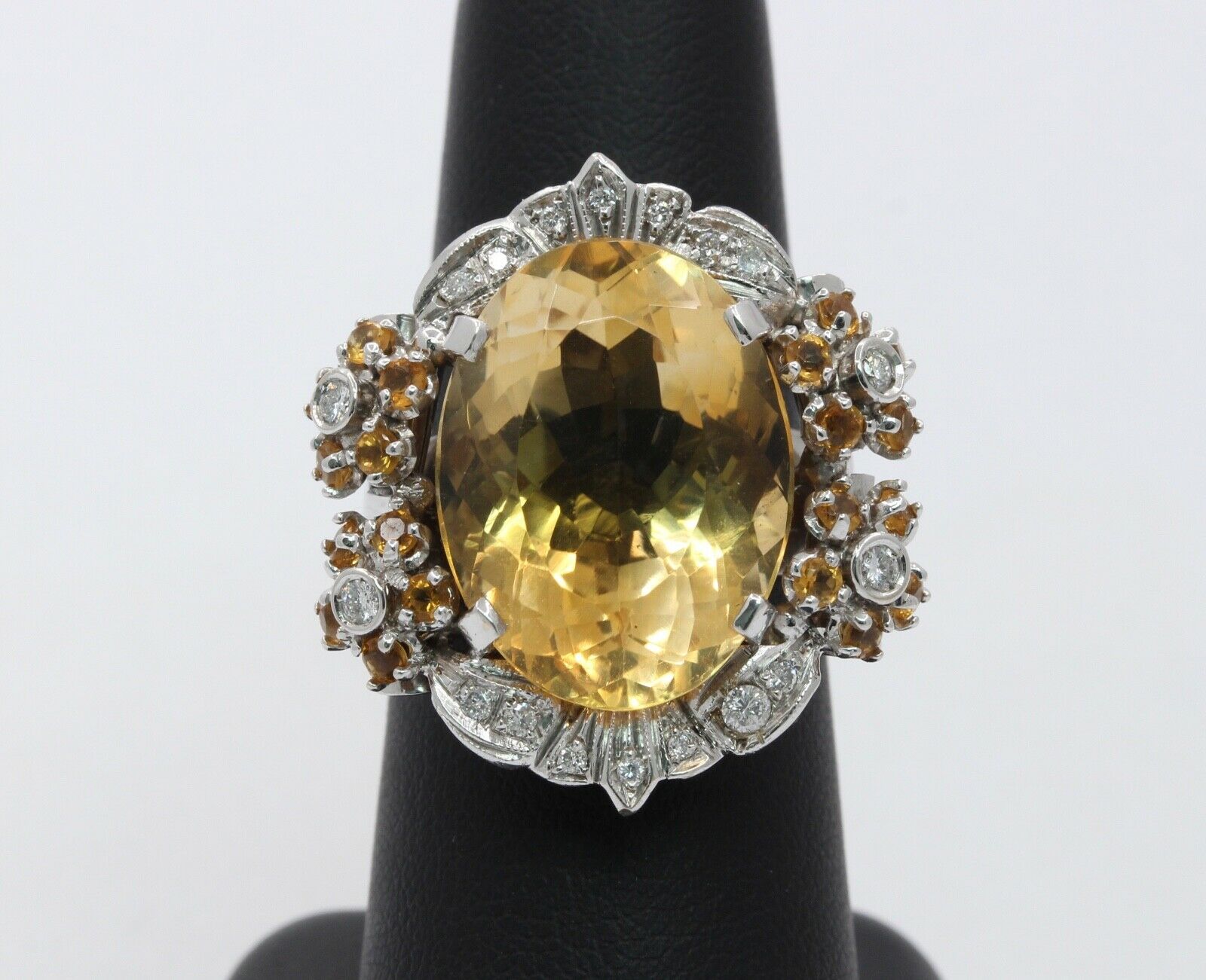 Huge Majestic Italian 18K Citrine Diamonds Ring