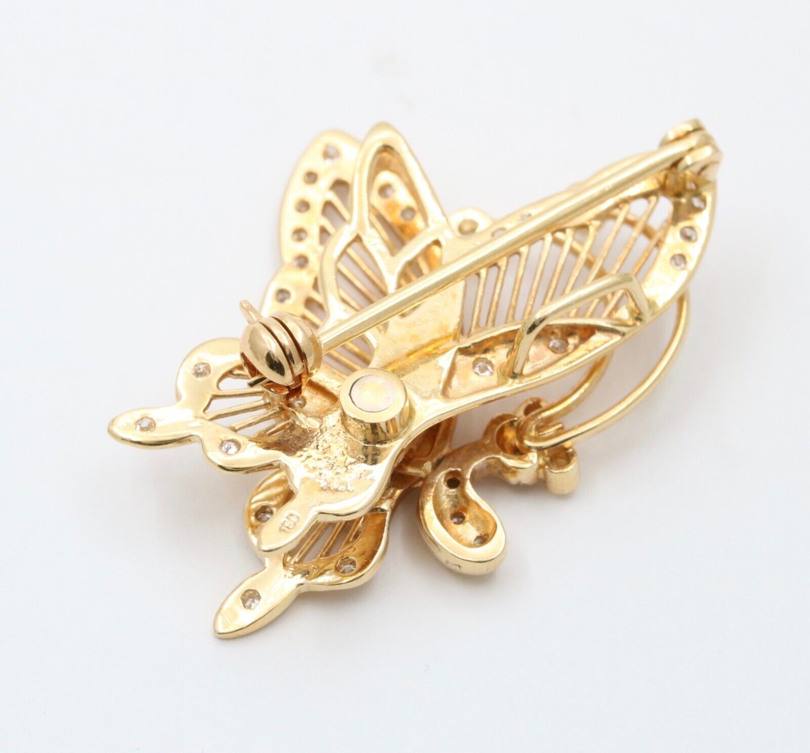 Vintage 14K Yellow Gold Diamonds Articulating Butterfly Brooch Pin