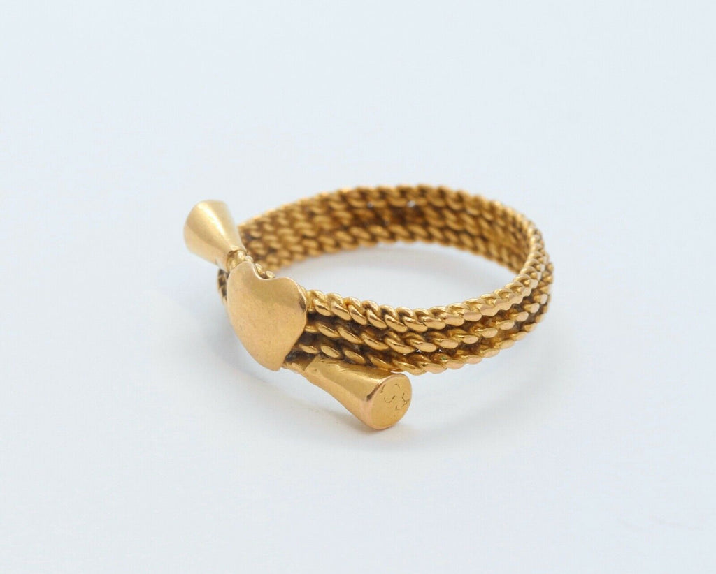Vintage Ladies 18K Yellow Gold Rope Heart Ring