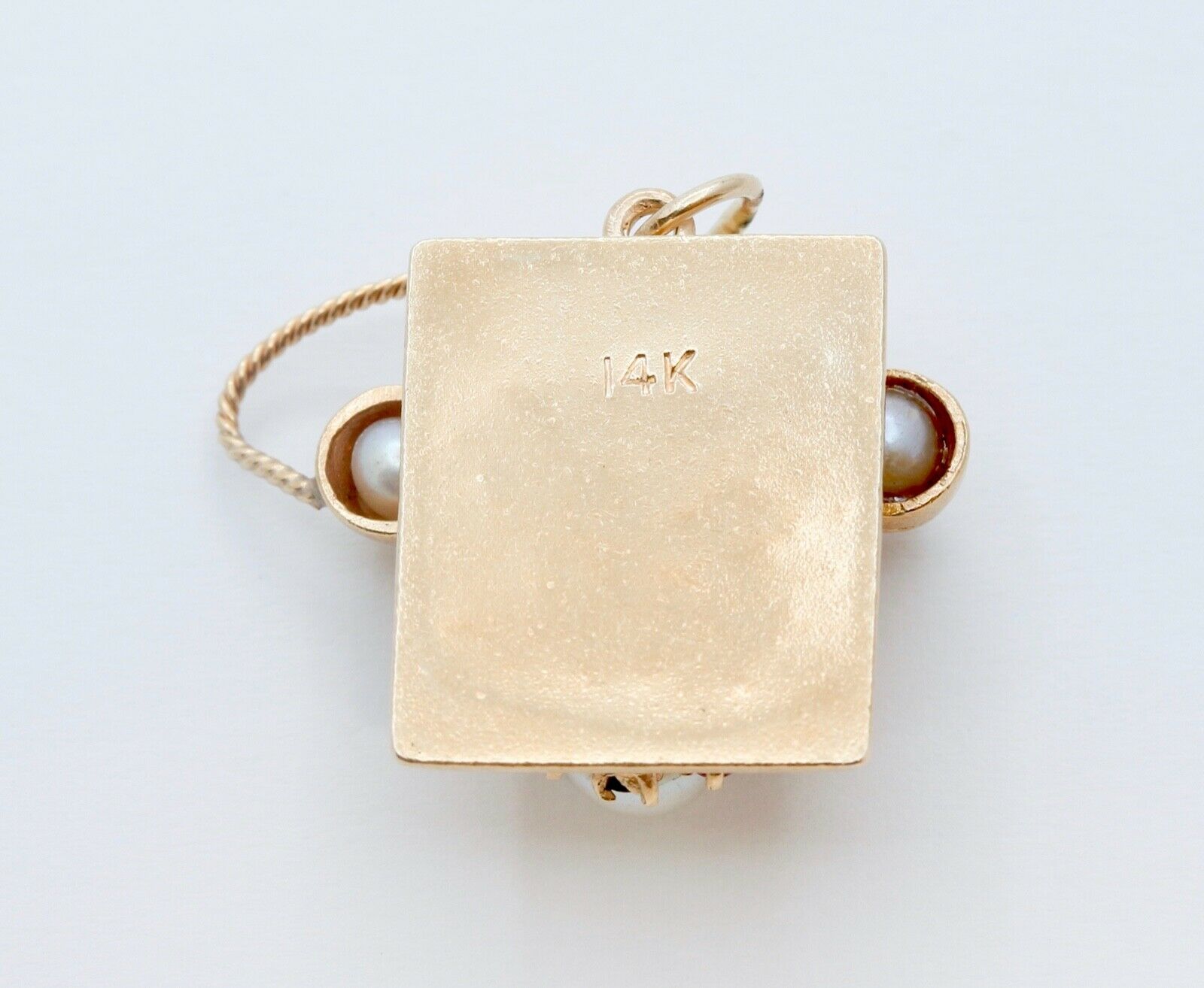 Vintage Moveable Telephone 14K Yellow Gold Pearl Sapphires Rubies Pendant Charm