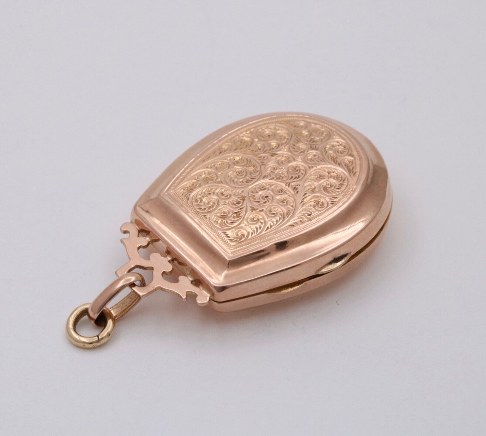 Vintage 18K Rose Gold Heavy Chased fleur de lis Locket Pendant