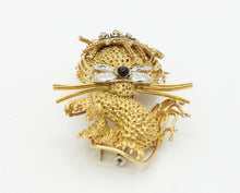 Load image into Gallery viewer, Elegant and Fun Vintage Lion Brooch 18K Diamonds Emeralds Enamel Onyx
