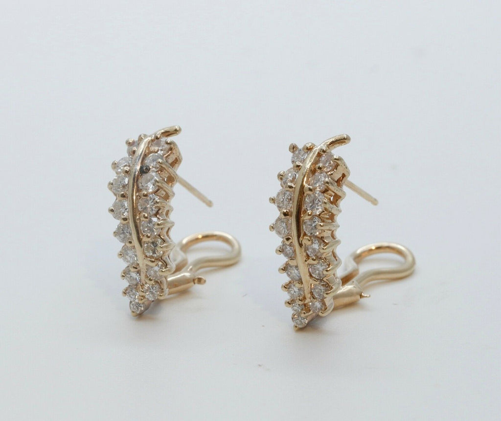 Vintage Leaf Diamonds 14K Yellow Gold Earrings