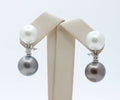 South Sea White and Tahitian Pearls Diamonds 18K White Gold Vintage Earrings