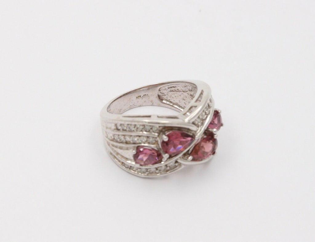 Vintage Tourmaline Diamonds 14K White Gold Vintage Cluster Band