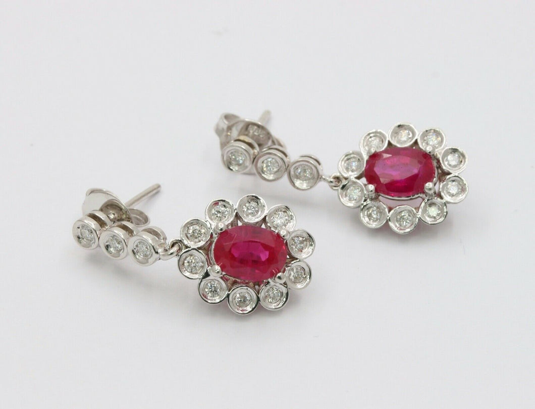 Vintage Ruby Diamonds Teardrop Hanging Earrings