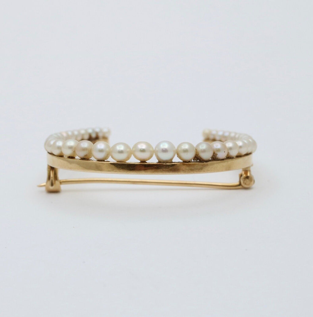 Antique Edwardian 14K Yellow Gold Horseshoe Pearl Brooch