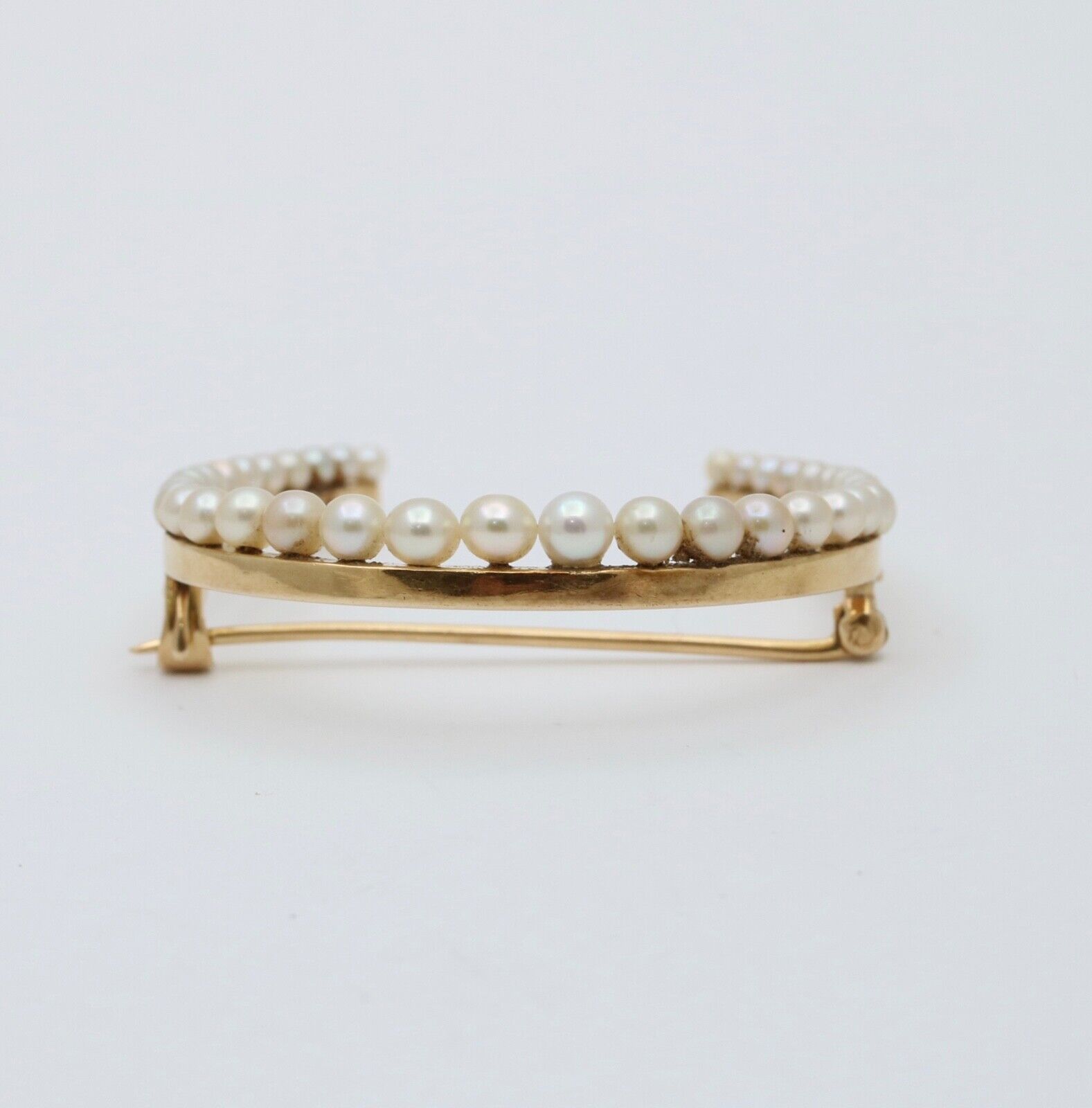 Antique Edwardian 14K Yellow Gold Horseshoe Pearl Brooch