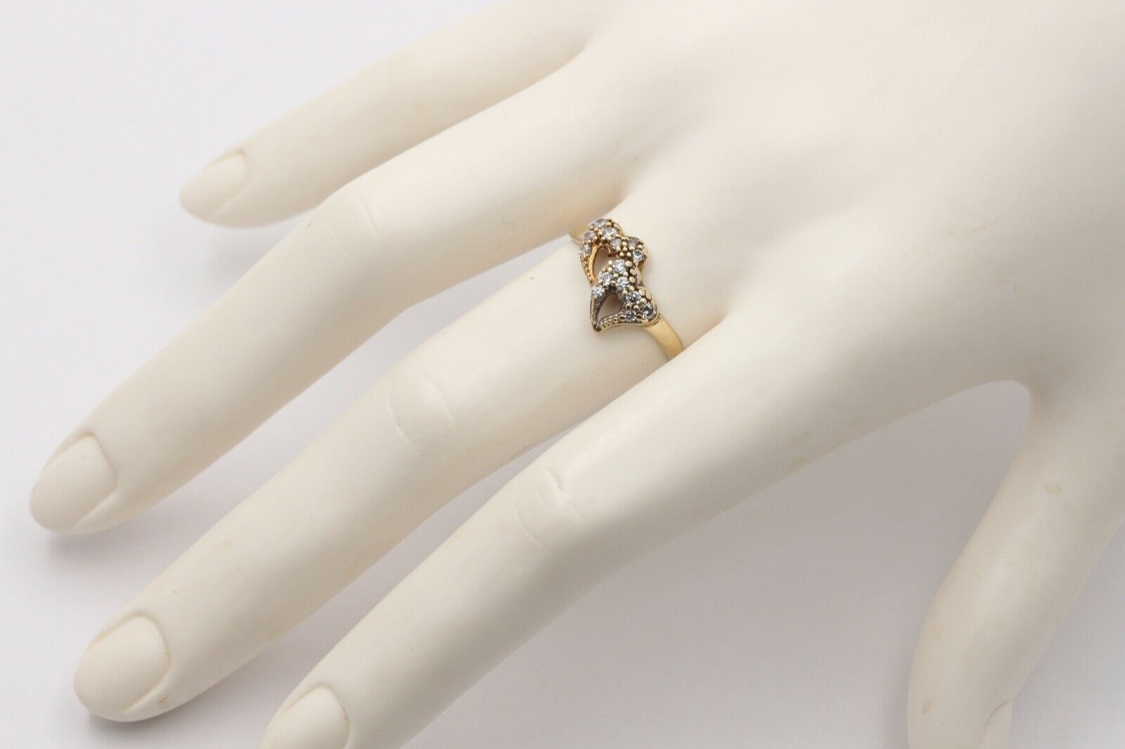 Vintage Witches Hearts Diamonds 10K Yellow Gold Ring