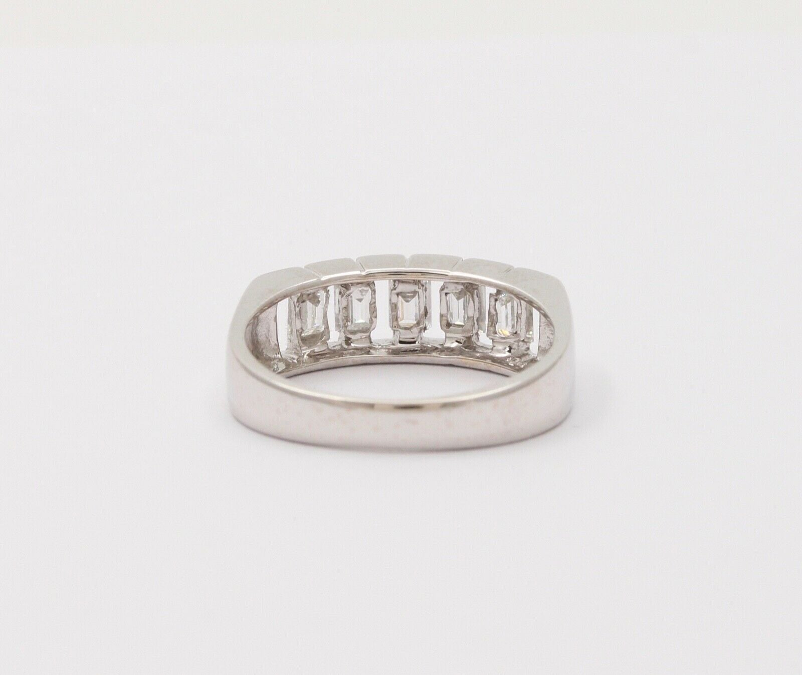 Vintage Emerald Cut Diamond Half Eternity 18K White Gold Ring Band