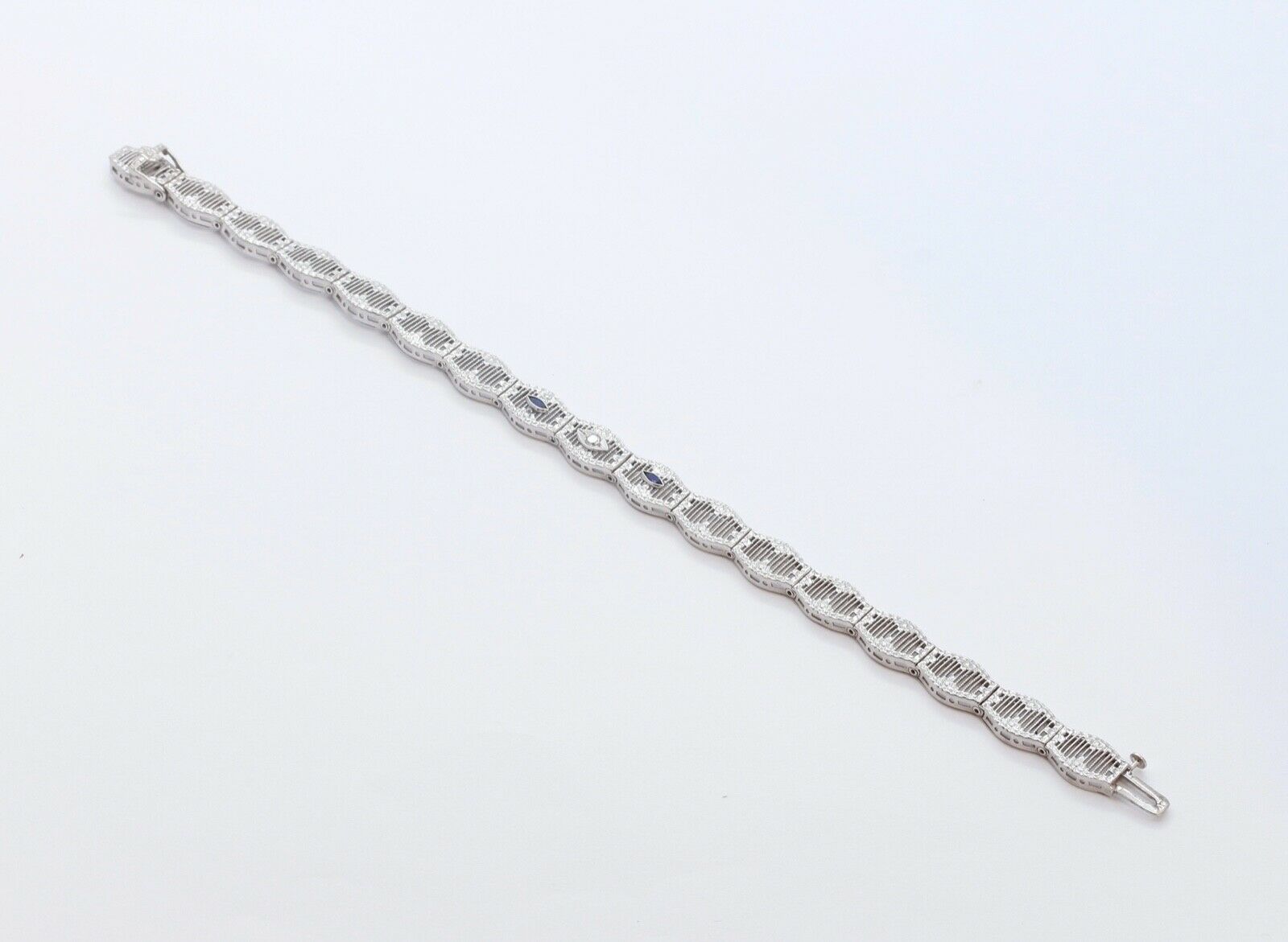Art Deco Ladies 14K White Gold Diamond Sapphires Bracelet