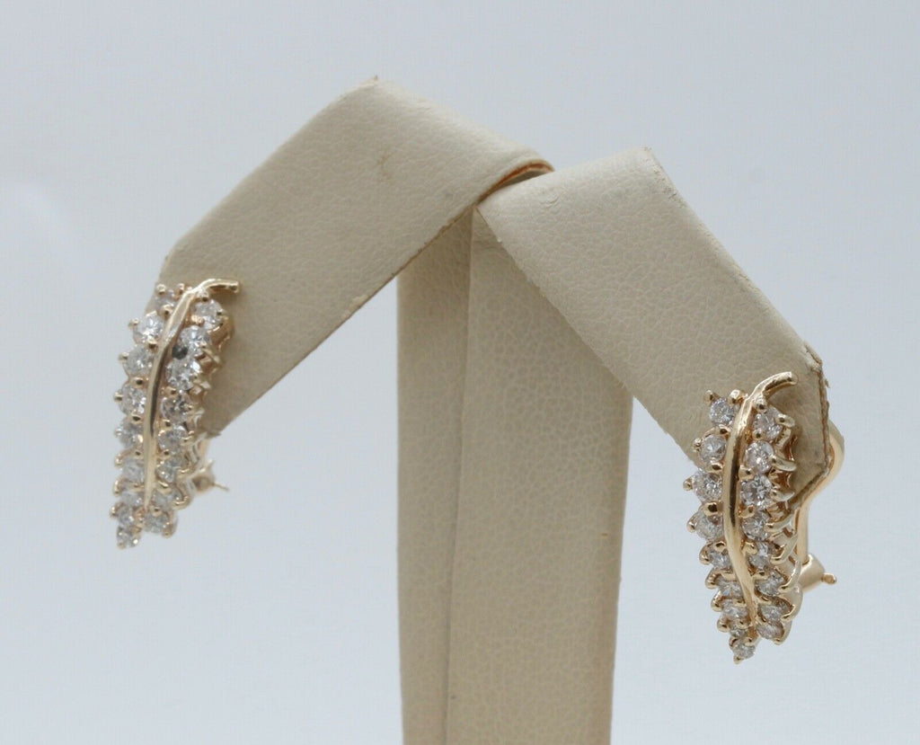 Vintage Leaf Diamonds 14K Yellow Gold Earrings