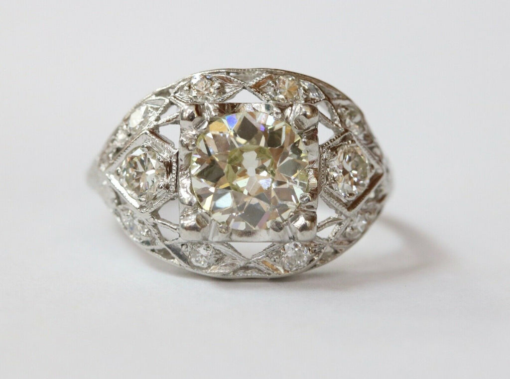 Art Deco Engagement Diamonds Platinum Ring