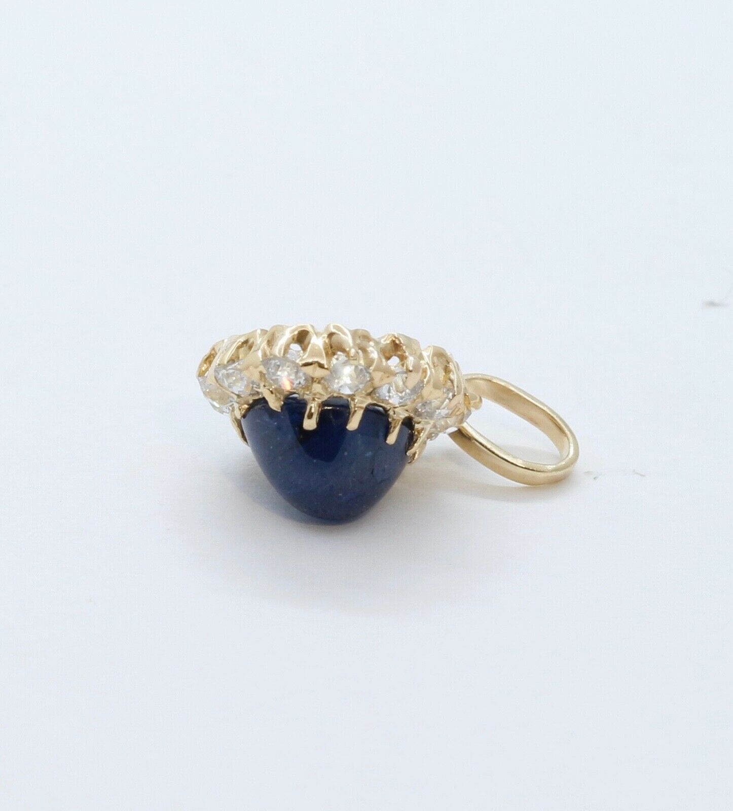 Victorian Cabochon Sapphire Old European Cut Diamonds 14K Yellow Gold Pendant