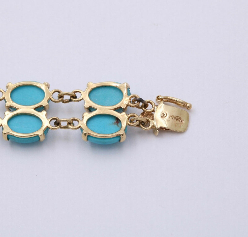 Vintage Turquoise Good Luck 14K Yellow Gold Bracelet