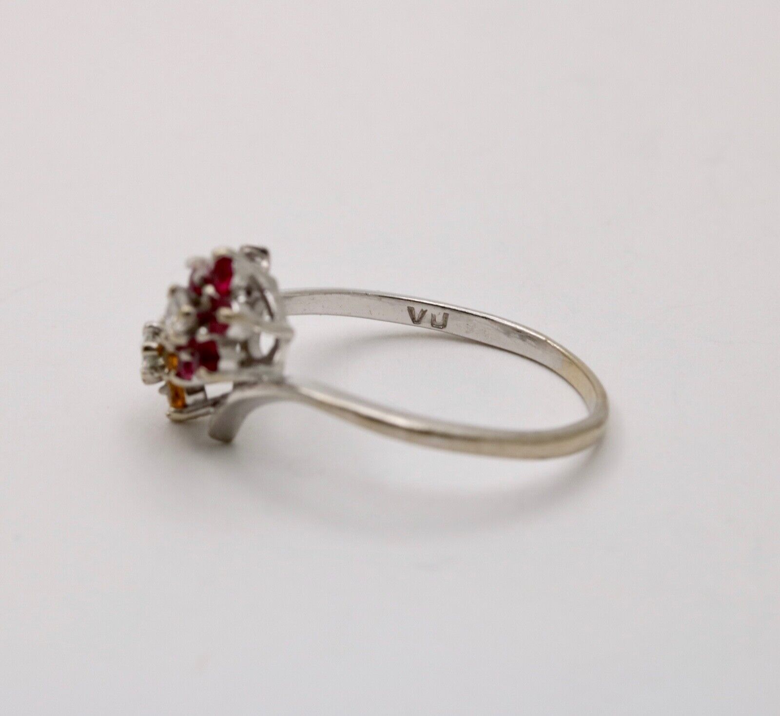 Vintage Flower Multi Stone 14K White Gold Ring