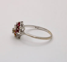 Load image into Gallery viewer, Vintage Flower Multi Stone 14K White Gold Ring
