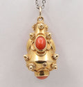 Victorian Etruscan Revival 18K Yellow Gold Coral Pendant Charm