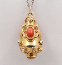 Load image into Gallery viewer, Victorian Etruscan Revival 18K Yellow Gold Coral Pendant Charm
