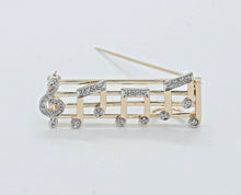 Load image into Gallery viewer, Music Lovers Brooch!! 14K Yellow Gold Diamonds Notes Movable Staff Pin Pendant
