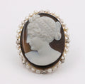 Victorian Agate Cameo Pearls 14K Rose Gold Brooch Pin