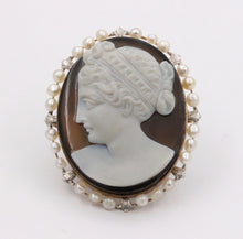 Load image into Gallery viewer, Victorian Agate Cameo Pearls 14K Rose Gold Brooch Pin
