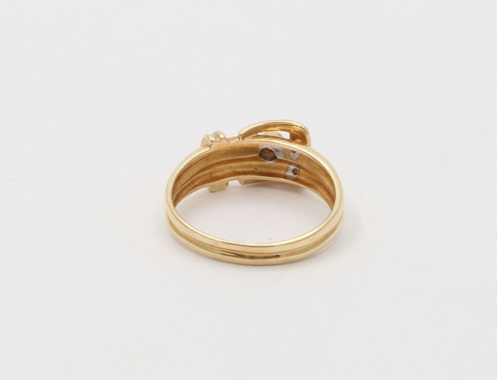 Vintage Estate Belt Buckle Diamond 14K Yellow Gold Ring Band, Stacking Ring.