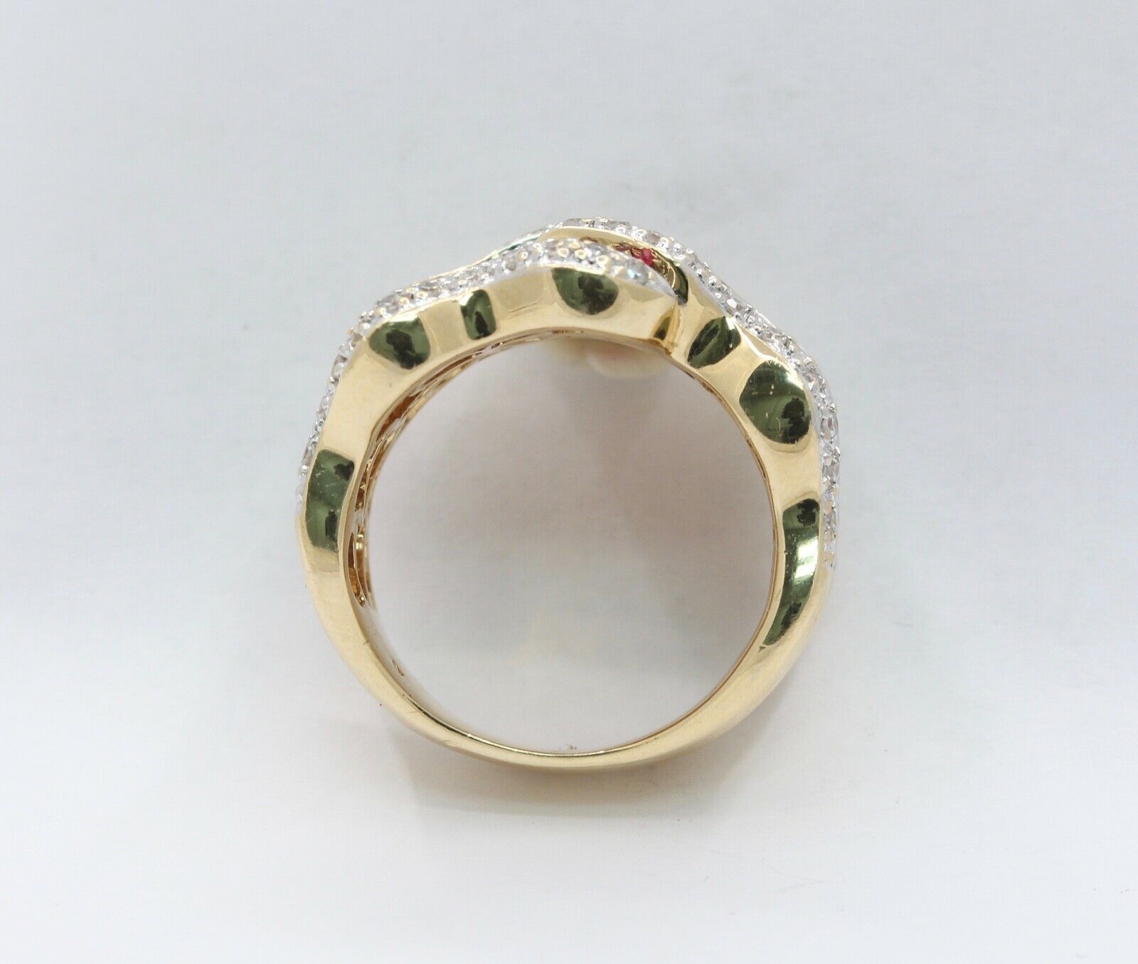 Vintage Ladies 14K Yellow Gold Rubies Diamonds Bypass Ring