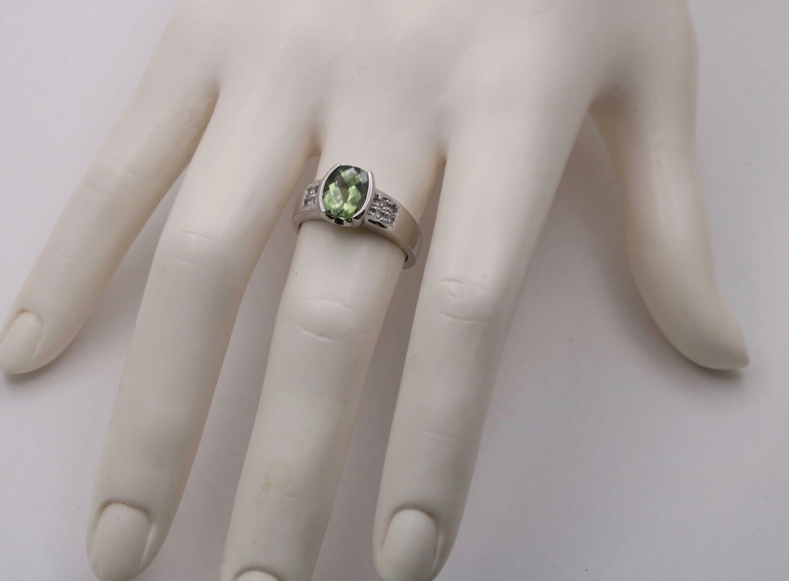 Vintage 14K White Gold Green Tourmaline and Diamond Ring, Engagement Ring
