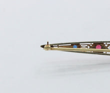 Load image into Gallery viewer, Art Deco 14K Sapphires Rubies Bar Brooch Pin
