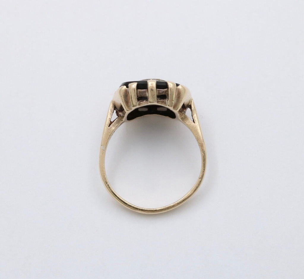 Antique 14K Yellow Gold Rectangle Onyx Diamond Ring, Antique Ring