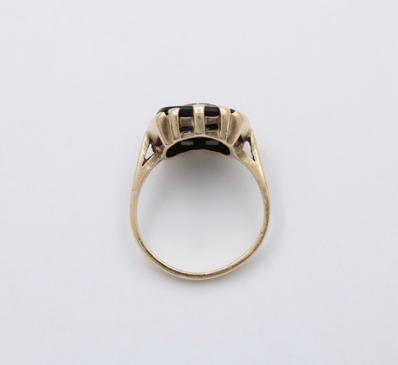 Antique 14K Yellow Gold Rectangle Onyx Diamond Ring, Antique Ring