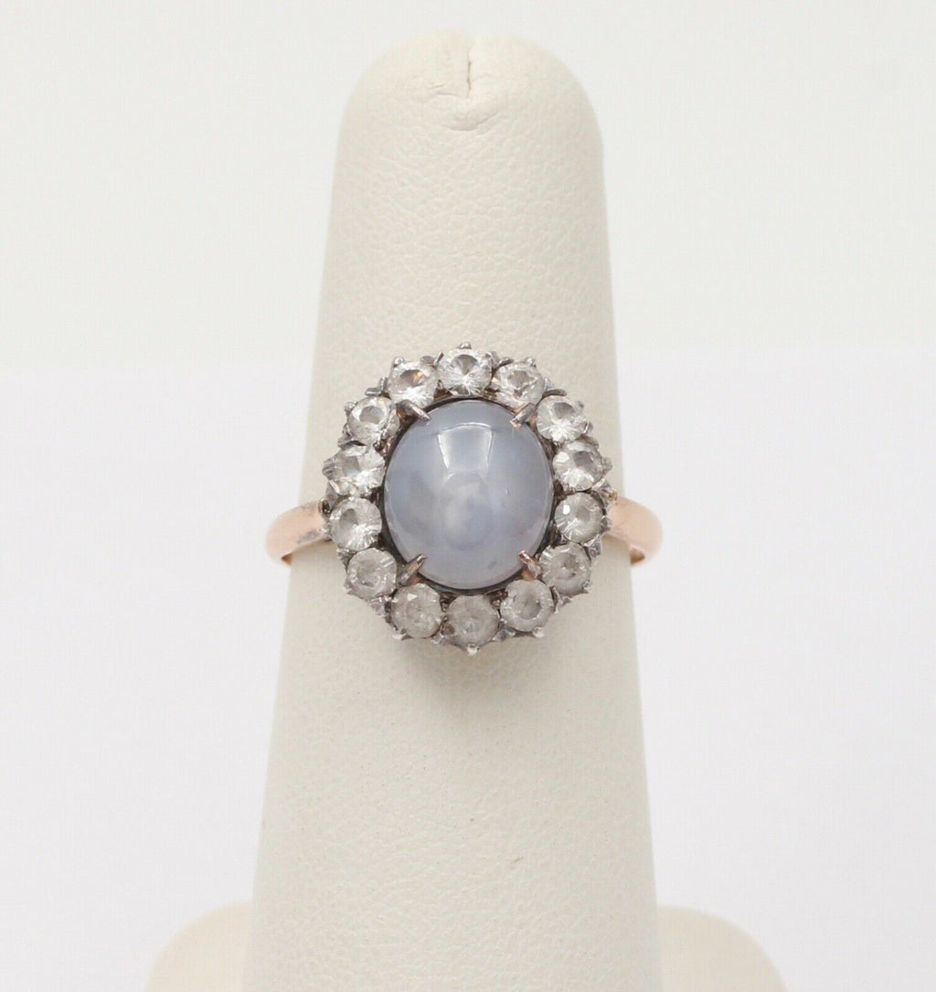 Victorian Star Sapphire White Sapphires 14K YG Silver Ring