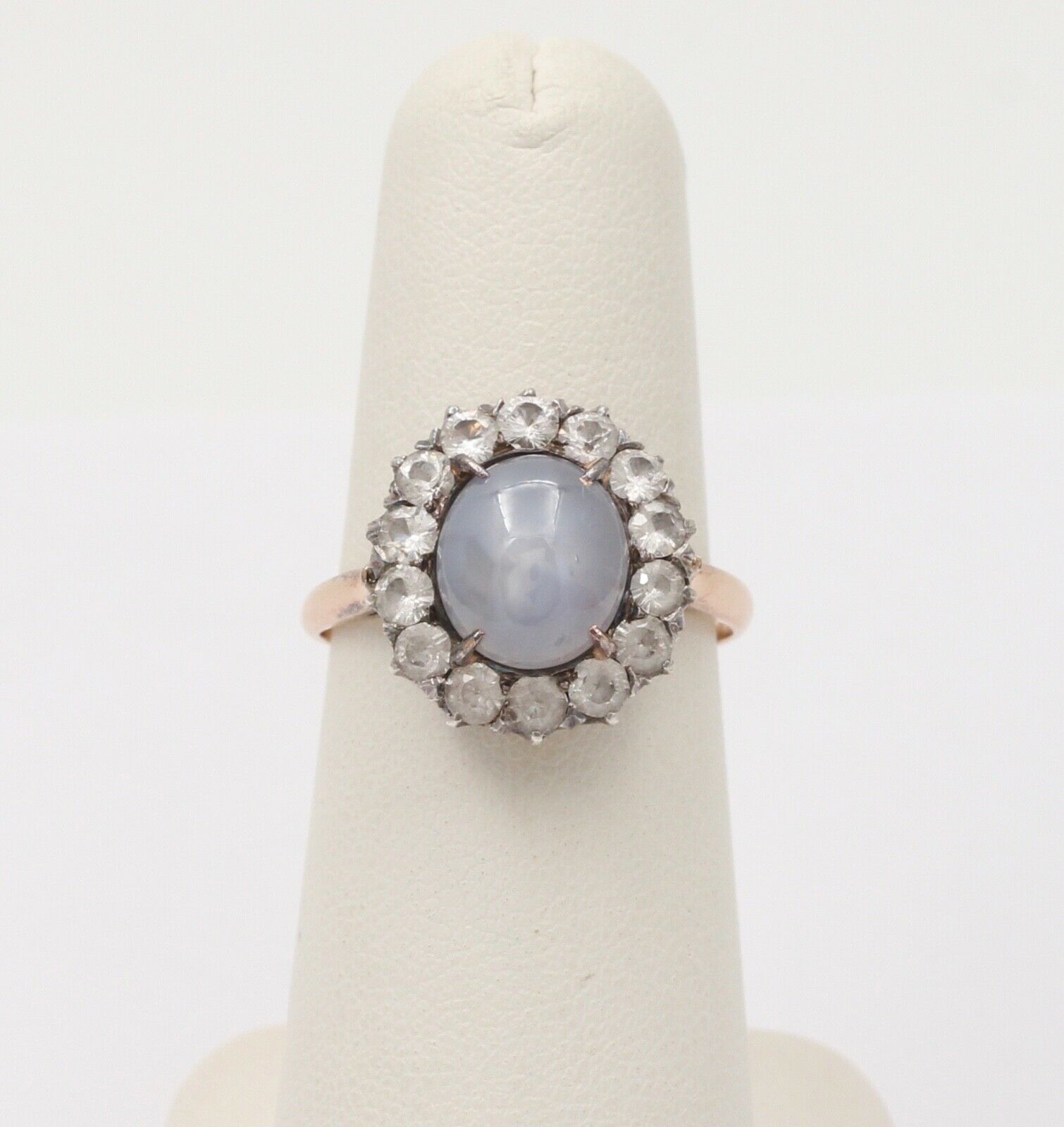 Victorian Star Sapphire White Sapphires 14K YG Silver Ring