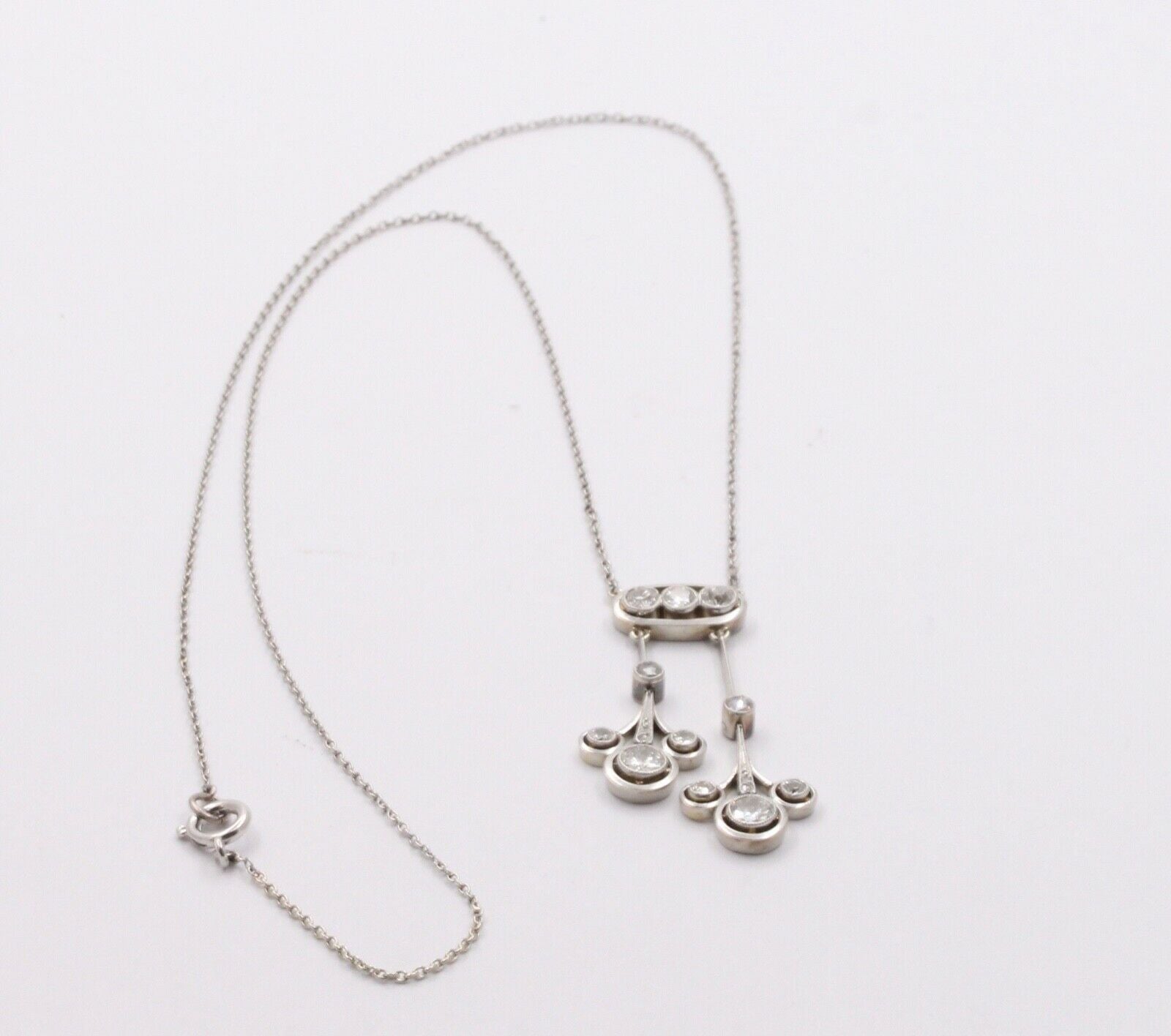 Art Deco Old Mine Diamonds Platinum Pendant and Chain