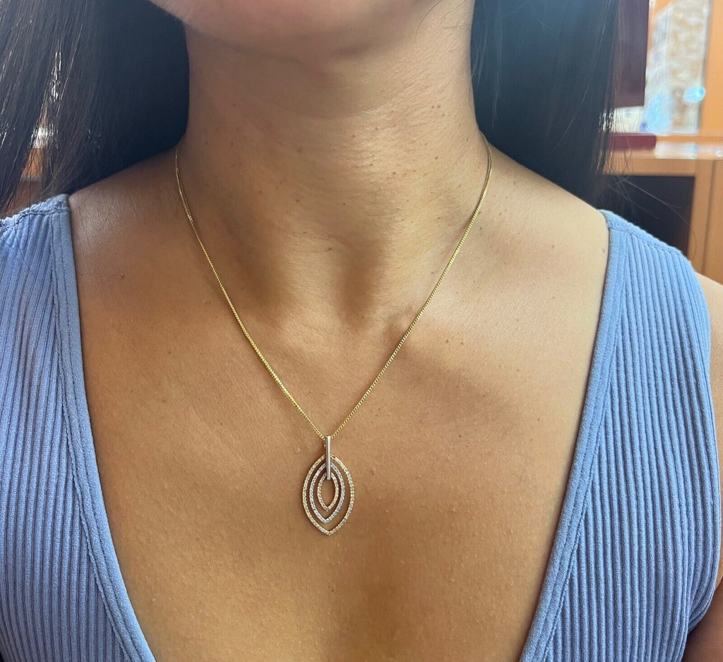 Minimal 14K Tri Color Gold Diamond Leaf Pendant, Charm